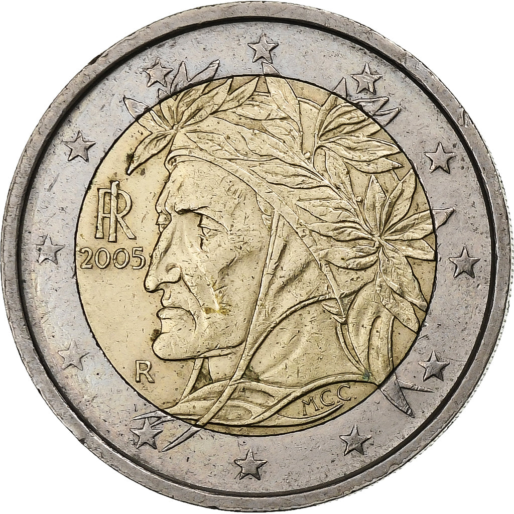 taliančina,
2 eurá,
Raffaello von Dante Alighieri