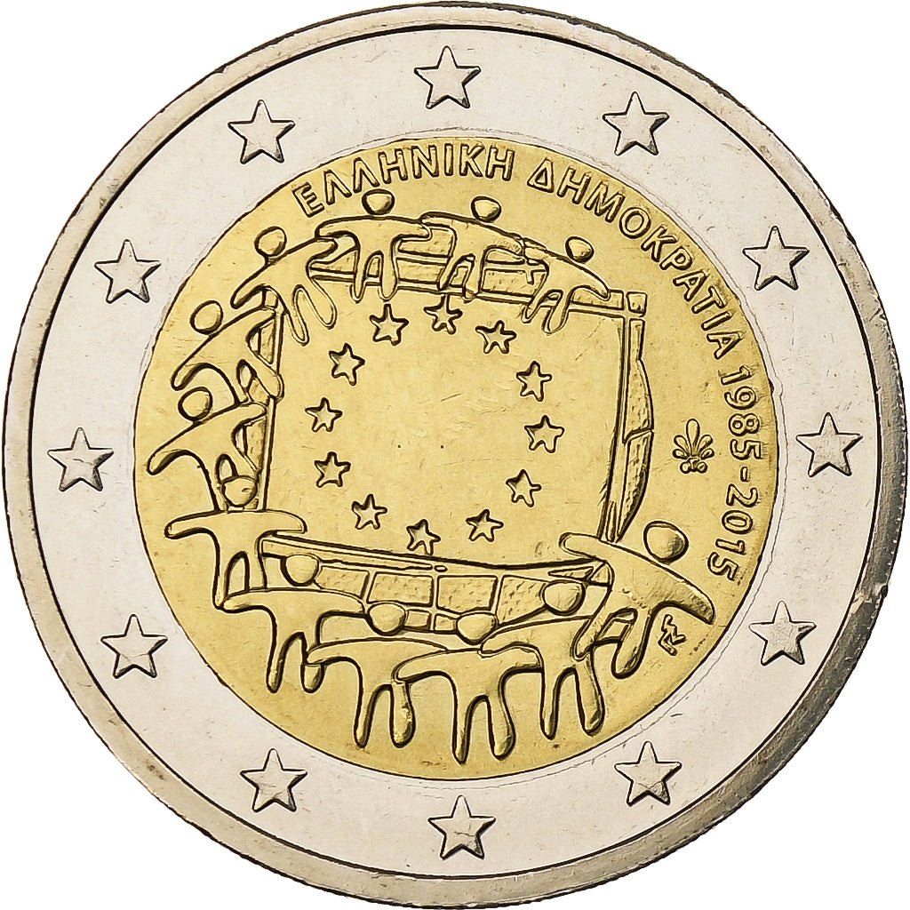 Grécko,
2 eurá,
30 rokov pred Drapeau de l'UE
