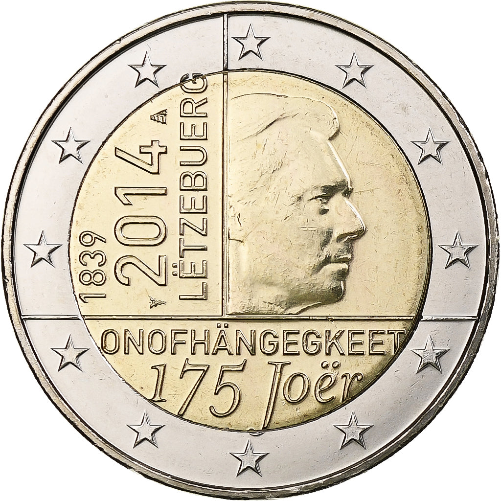 Luxembursko,
2 eurá,
175. Jahretag – Unabhängigkeit Luxemburgs