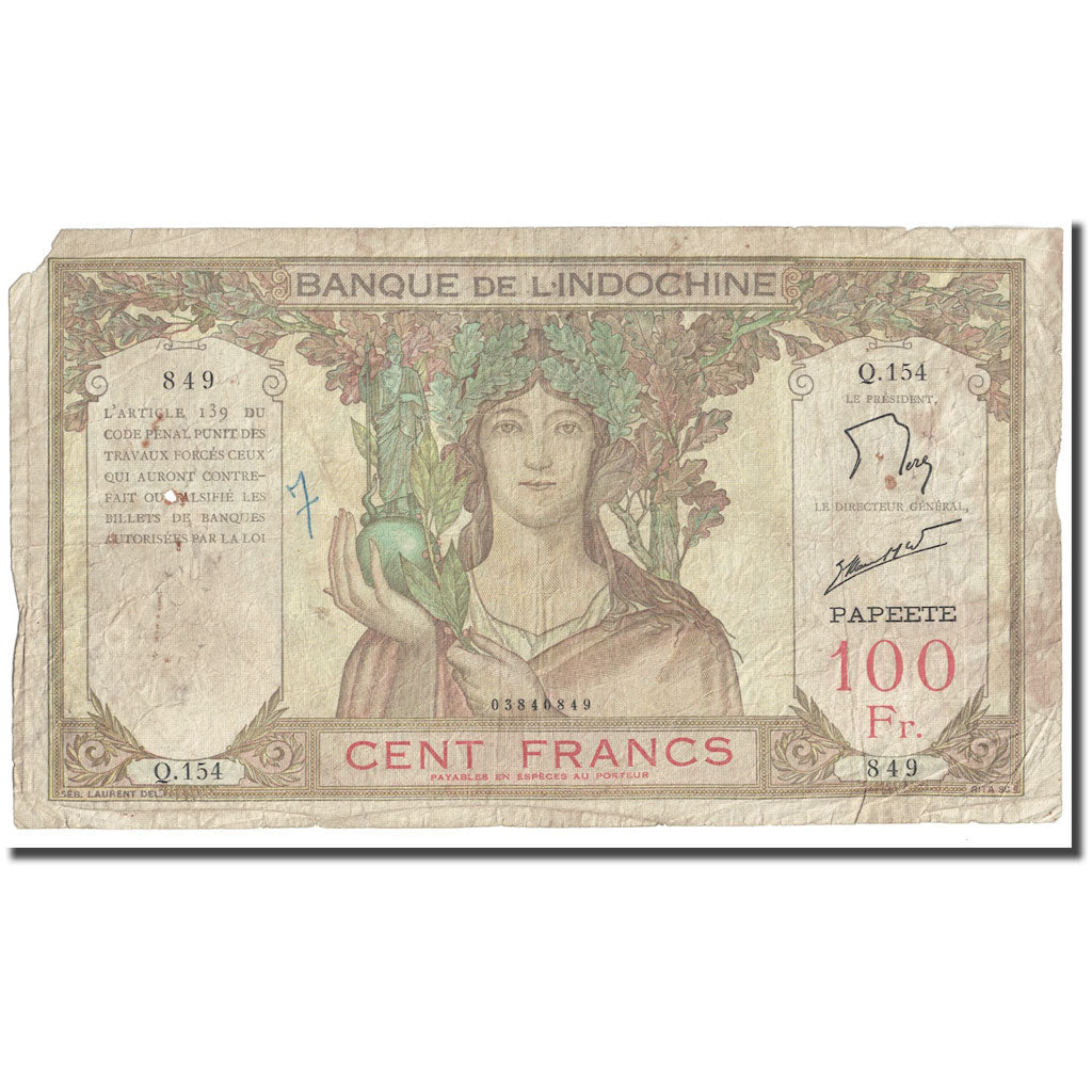 bankovka,
Tahiti,
100 frankov