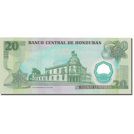 bankovka,
Honduras,
20 Lebiras