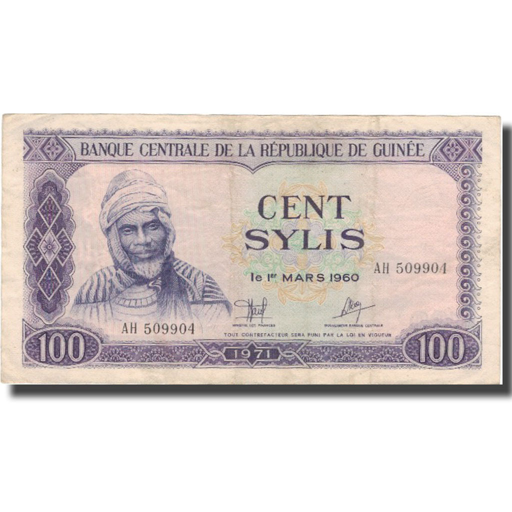 bankovka,
Guinea,
100 Sylis