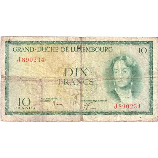 Luxembursko,
 
 10 frankov,
 
 Bez dátumu (1954)