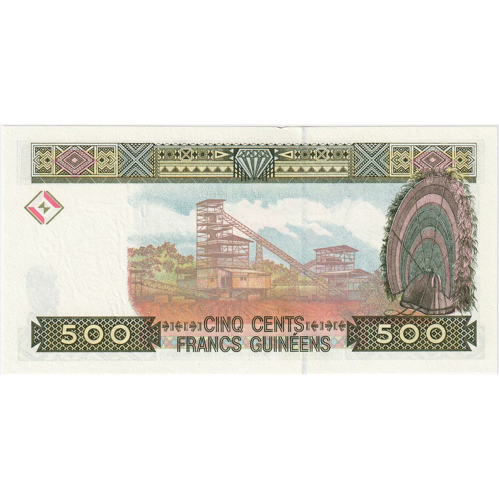 Guinea,
 
 500 frankov,
 
 UNC(65-70)