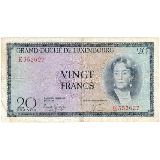 Luxembursko,
 
 20 frankov,
 
 VF (30-35)