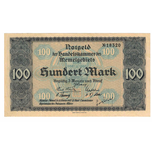 bankovka, 
  
  Memel, 
  
  100 mariek