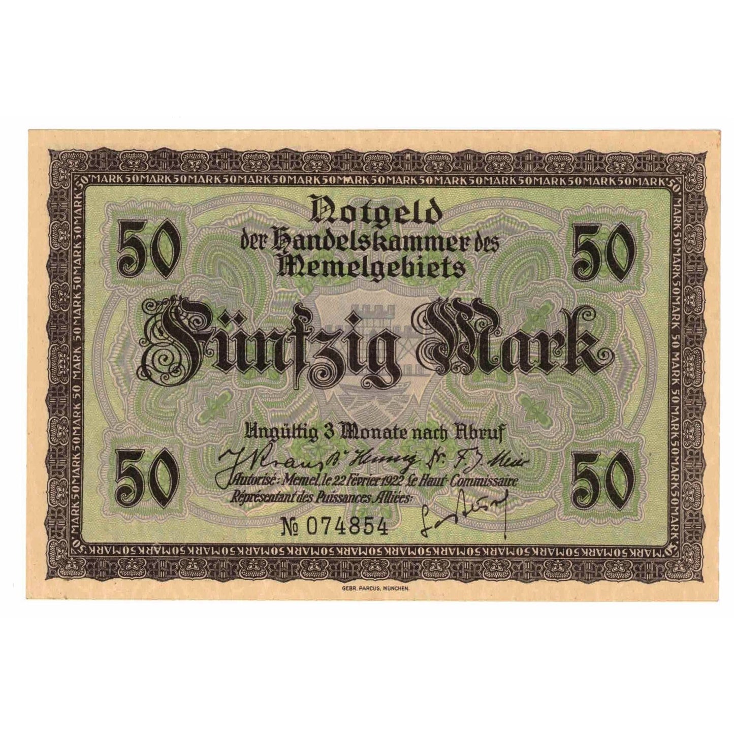 bankovka, 
  
  Memel, 
  
  50 mariek